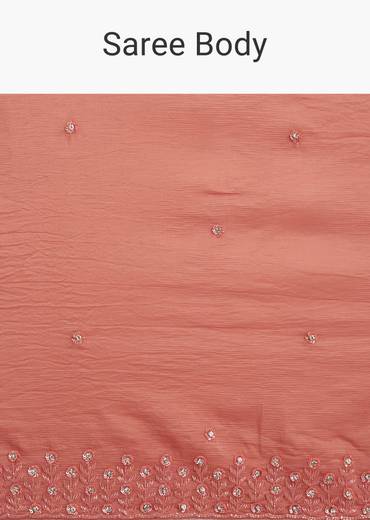 Rust Brown Crushed Tissue Cutdana And Sequin Embroidered Saree