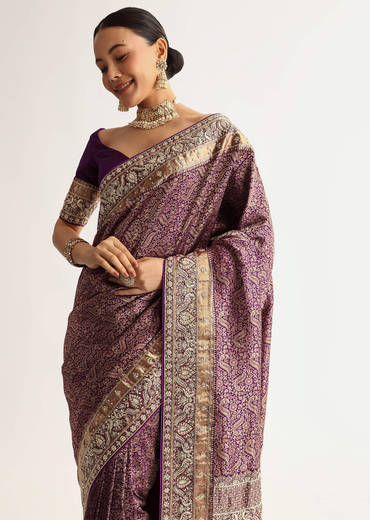 Rust Pink Tissue Saree With Zardosi Sequin Embroidery