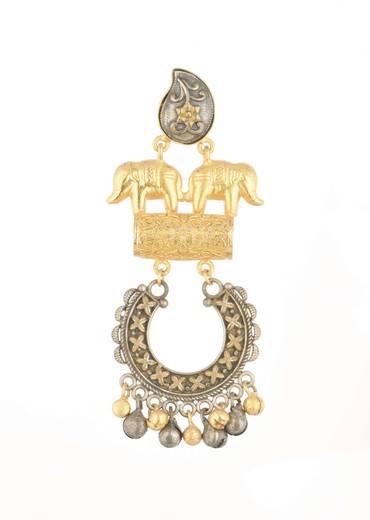 Two-Tone Silver Finish Oxidised Chandbalis In Fusion Style