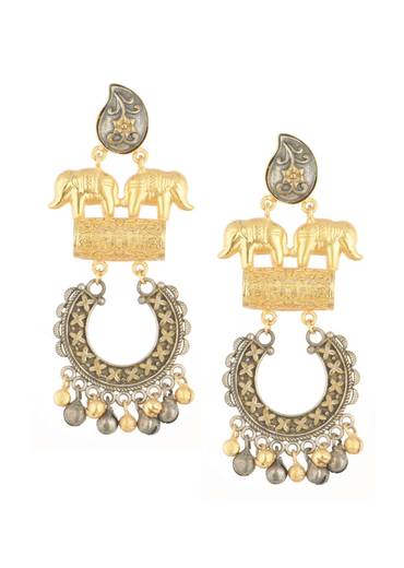 Two-Tone Silver Finish Oxidised Chandbalis In Fusion Style