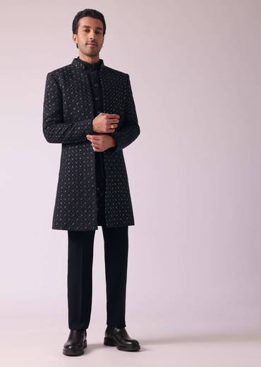 Black Shimmery Indowestern With Cut Work