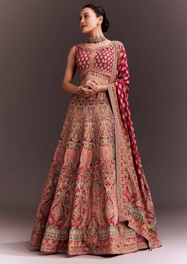 Rani Pink Zari Work Lehenga Set