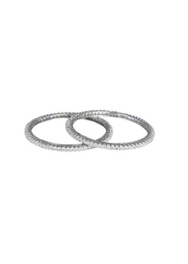 92.5 Sterling Silver Bangles With White Zirconia Set of 2