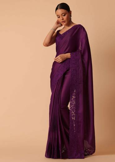 Wine Tussar Saree With Lace Border And Unstitched Blouse Piece