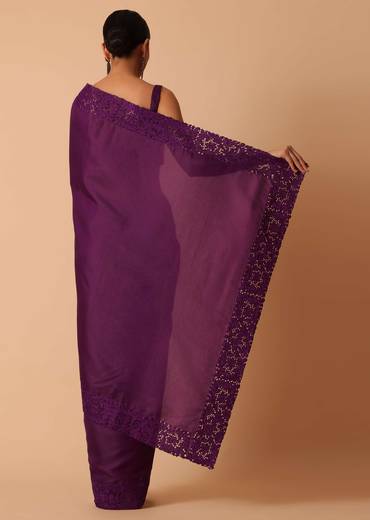 Wine Tussar Saree With Lace Border And Unstitched Blouse Piece