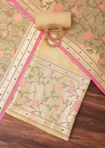 Gold Paithani Woven Silk Dress Material