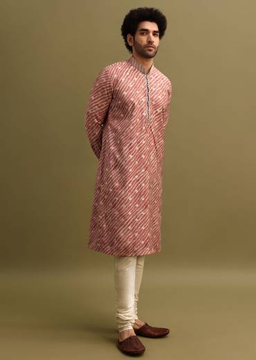 Pink Embroidered Lehariya Print Kurta Set
