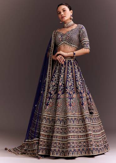 Purple Zari Embroidered Lehenga Set