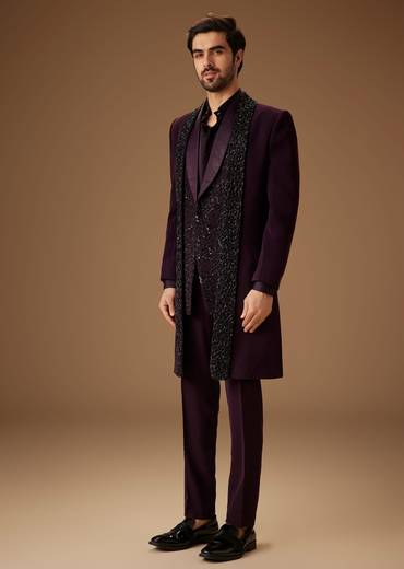 Black Cut Dana Work Indo Western Tuxedo