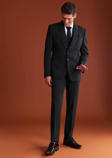 Black Cutdana Embroidereid Tuxedo Set With Accessories