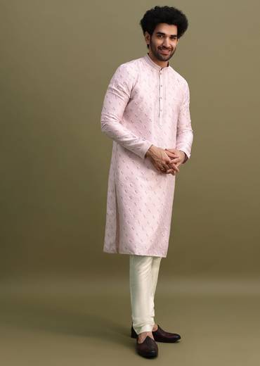Lilac Threadwork Men Kurta Set