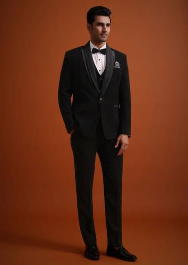 Black Resham Work Tuxedo And Pant Set