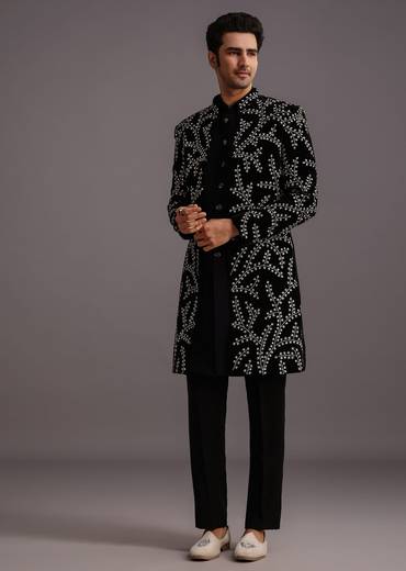 Black Velvet Zari Embroidered Indowestern Trouser Suit