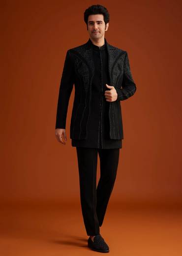 Black Sequin Embroidered Indo Western Set