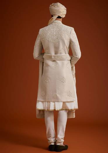 Faun Sherwani Set With Dori And Resham Work