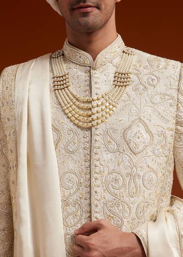 Ivory Sherwani Set With Zardosi And Butti Work