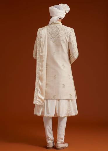Ivory Sherwani Set With Zardosi And Butti Work