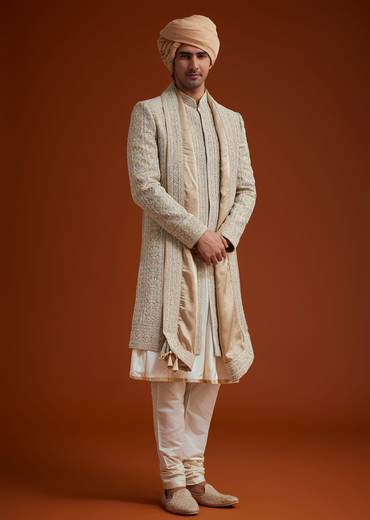 Faun Sherwani Set With Dori And Thread Embroidery