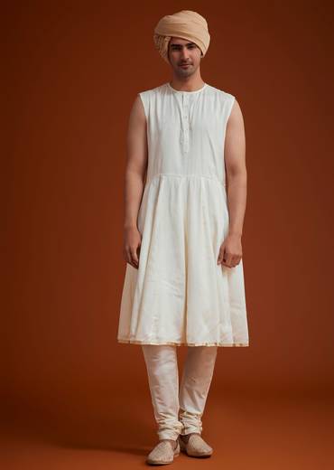 Faun Sherwani Set With Dori And Thread Embroidery