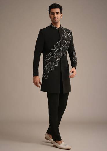 Black Zardozi Embroidered Indowestern Set