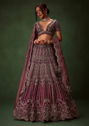 Deep Purple Raw Silk Lehenga Set