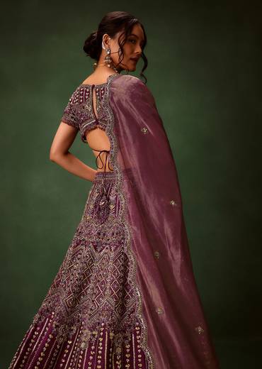 Deep Purple Raw Silk Lehenga Set