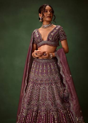 Deep Purple Raw Silk Lehenga Set