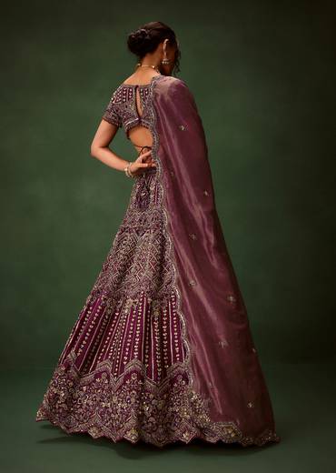 Deep Purple Raw Silk Lehenga Set