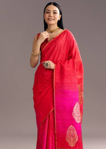 Corel Red Kora Silk Handloom Saree With Woven Traditional Motif