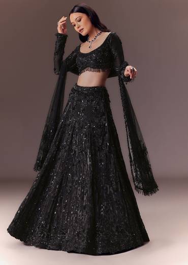 Black Organza Lehenga Set