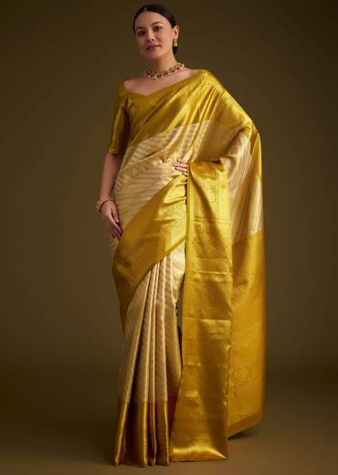 Gold Kanjivaram Silk Saree With Zari Border