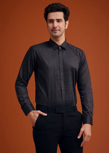 Black Embroidered Floral Tuxedo Set