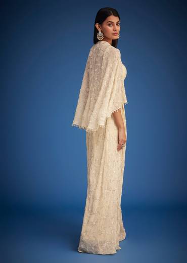 Off White Embroidered Cape Palazzo Set
