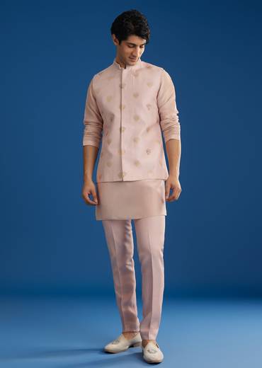 Peach Banarasi Embroidered Bandi Kurta Set