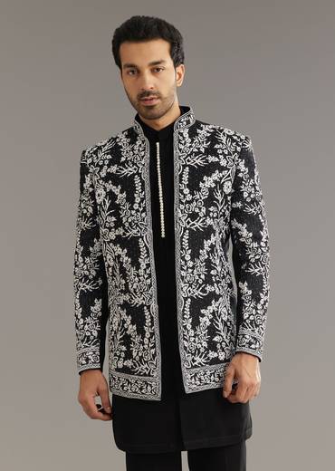 Black Sequin Jaal Embroidered Indo Western Set