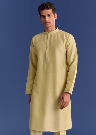 Yellow Cotton Silk Kurta Jacket Set With Mirror And Dori Work