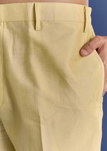 Yellow Cotton Silk Kurta Jacket Set With Mirror And Dori Work