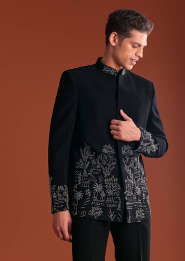 Black Jodhpuri Suit In Lachkaa With Hand Embroidery