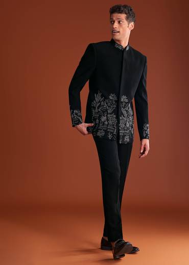 Black Jodhpuri Suit In Lachkaa With Hand Embroidery