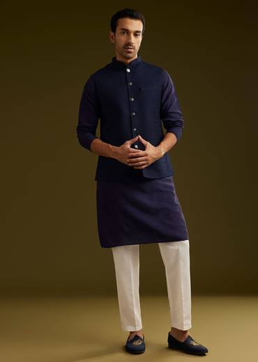 Blue Rayon Kurta Jacket Set