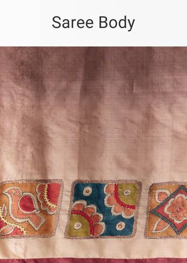 Earthy Artistic Couple Set – Brown Cotton Hand-Painted Saree With Contrast Border For Her And Brown Silk Kurta With Floral Print For Him