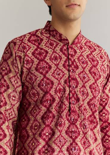 Maroon Modal Chanderi Sequin Embroidered Kurta Set