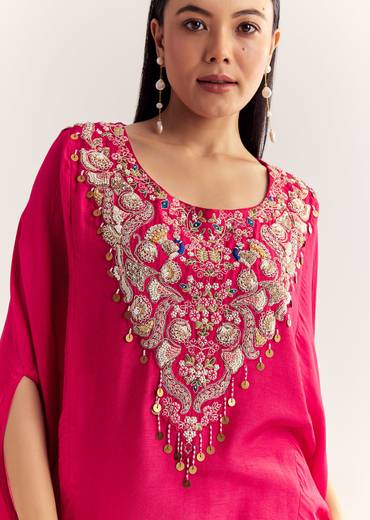 Pink Dola Silk Cape Kurta Set With Embroidery