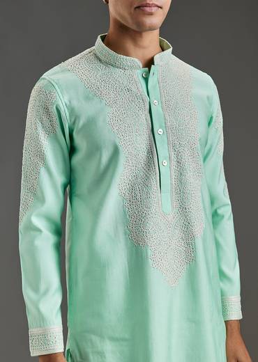 Green Gujarati Handwork Chanderi Kurta Set