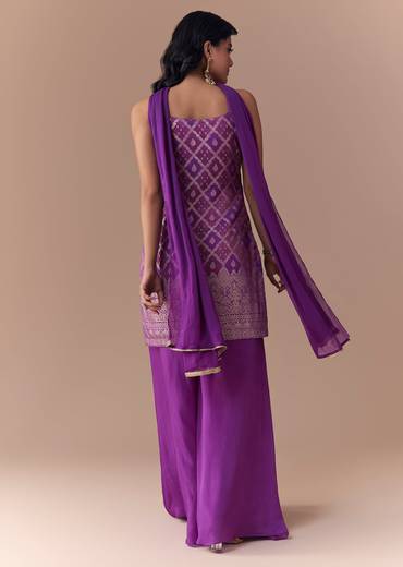 Purple Jacquard Woven Kurta Palazzo Set