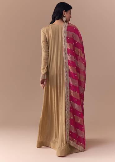 Gold Zardozi Embellished Chinon Anarkali with Dupatta