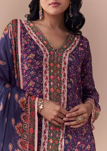 Purple Sequin Embellished Kurta Set