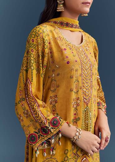 Sunshine Yellow Twin Ensemble – Crepe Sequin Kurta Set For Her And Yellow Kurta Jacket Set For Him