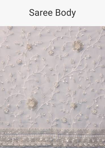 White Net Jaal Resham Work Saree with Unstitched Blouse