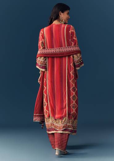 Orange Gota Lace Work Kurta Set with Handbag